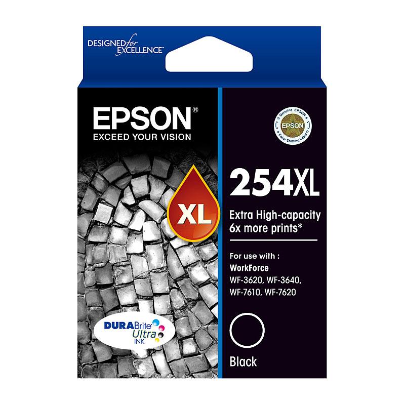 EPSON 252XL Black Ink Cartridge with packaging, showcasing its design and features.