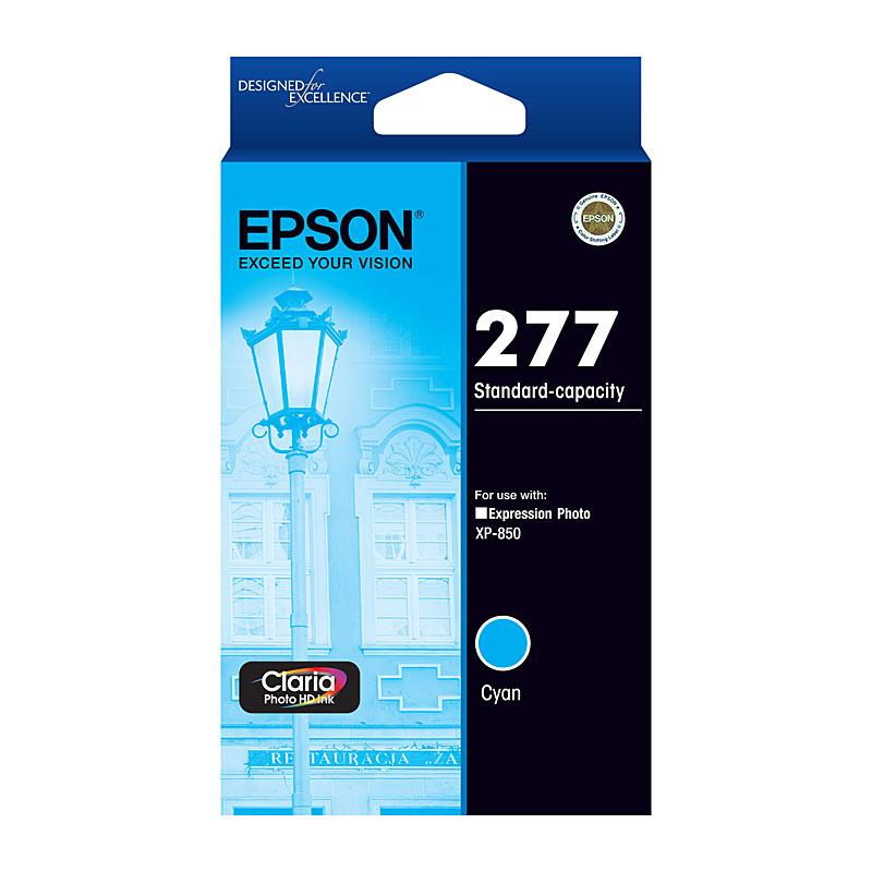 EPSON 277 Cyan Ink Cartridge with vibrant cyan color, designed for high-quality printing.