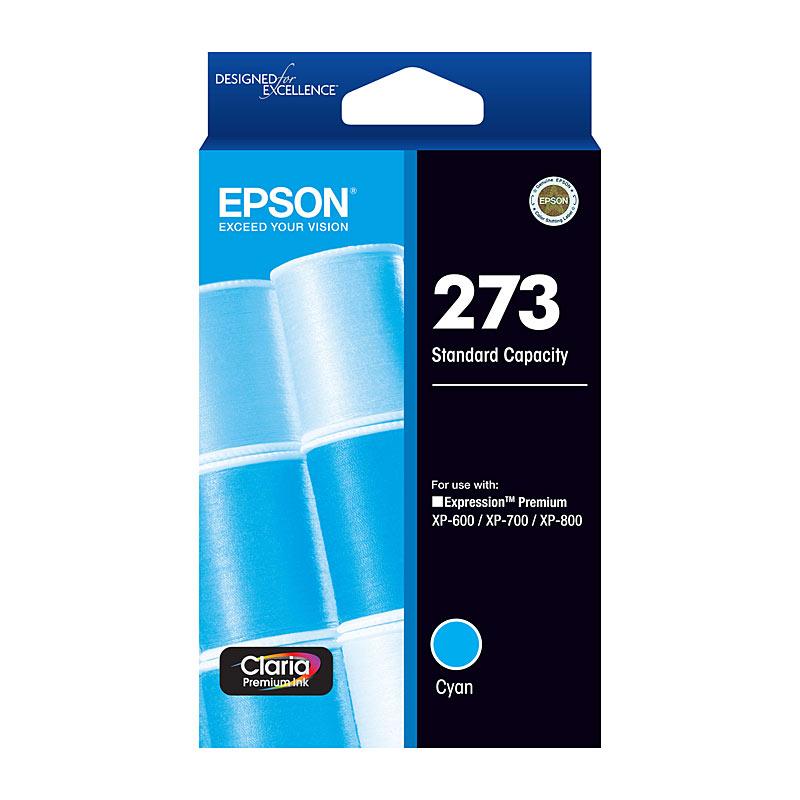 EPSON 273 Cyan Ink Cartridge with vibrant blue color, designed for high-quality printing.