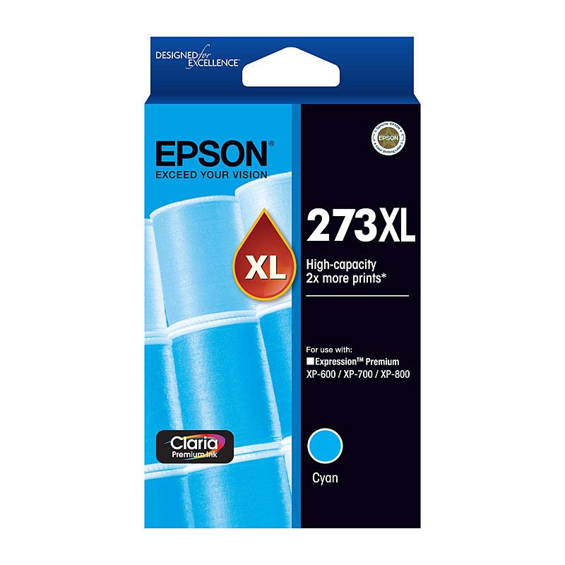 EPSON 273XL Cyan Ink Cartridge with vibrant cyan color, designed for high-quality printing.