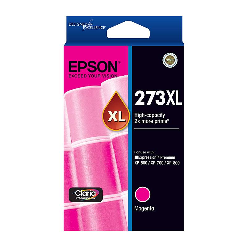 EPSON 273XL Magenta Ink Cartridge with vibrant magenta color, designed for high-quality printing.