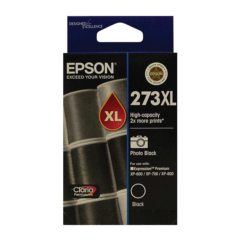 EPSON 273XL Photo Black Ink Cartridge with packaging, designed for high-quality photo printing.