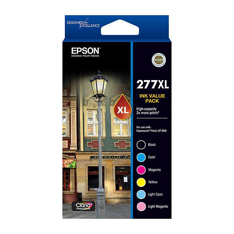 EPSON 277XL 6 Ink Value Pack featuring six genuine ink cartridges for vibrant printing.