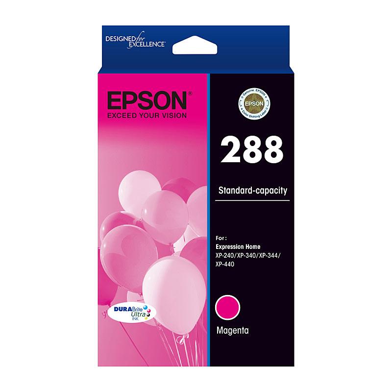 EPSON 288 Magenta Ink Cartridge showcasing vibrant magenta color, designed for high-quality printing.