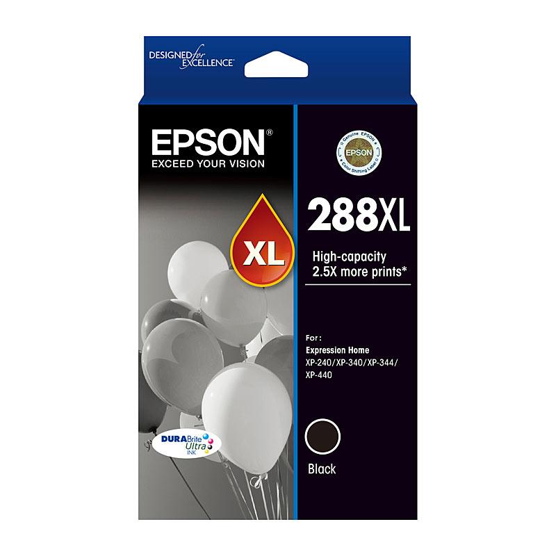 EPSON 288XL Black Ink Cartridge with packaging, showcasing its premium quality and compatibility with various Epson printers.