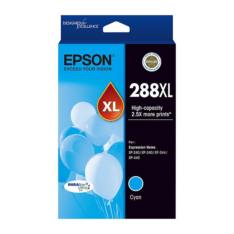 EPSON 288XL Cyan Ink Cartridge with vibrant cyan color, designed for high-quality printing.