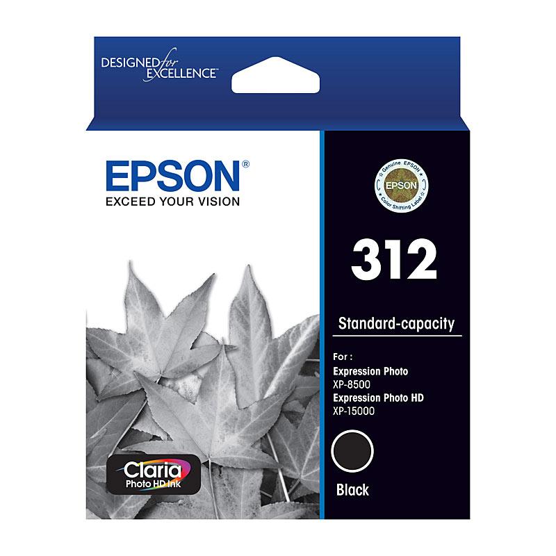 EPSON 312 Black Ink Cartridge showcasing its sleek design and packaging, ideal for high-quality printing.