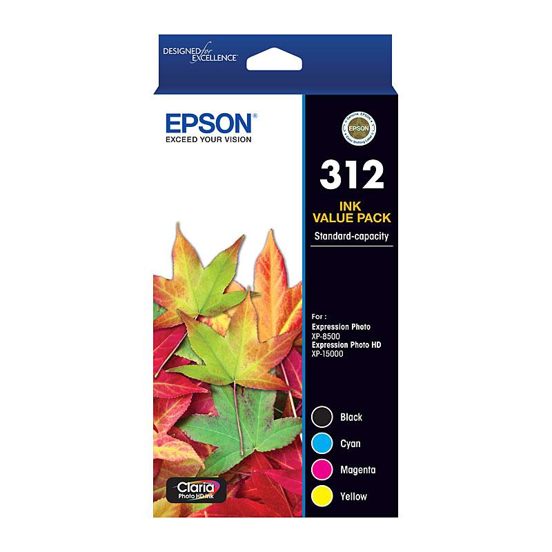 EPSON 312 CMYK Colour Pack featuring four toner cartridges in vibrant colors for high-quality printing.