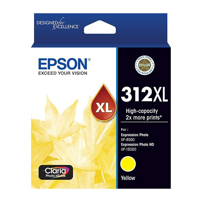 EPSON 312XL Yellow Ink Cartridge with vibrant yellow color, designed for high-quality printing.