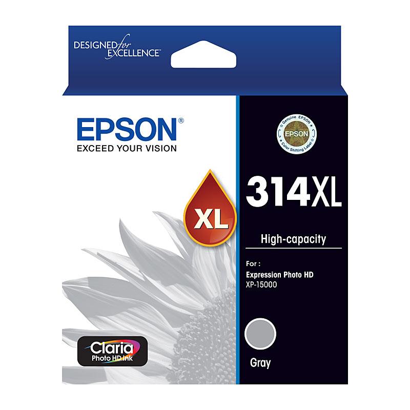 EPSON 314XL Grey Ink Cartridge with packaging, showcasing its premium quality and compatibility with EPSON XP 15000 printer.