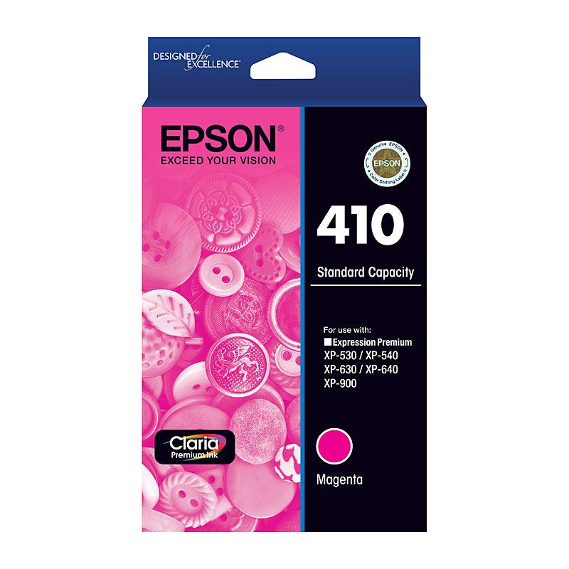 EPSON 410 Magenta Ink Cartridge with vibrant magenta color, designed for high-quality printing.