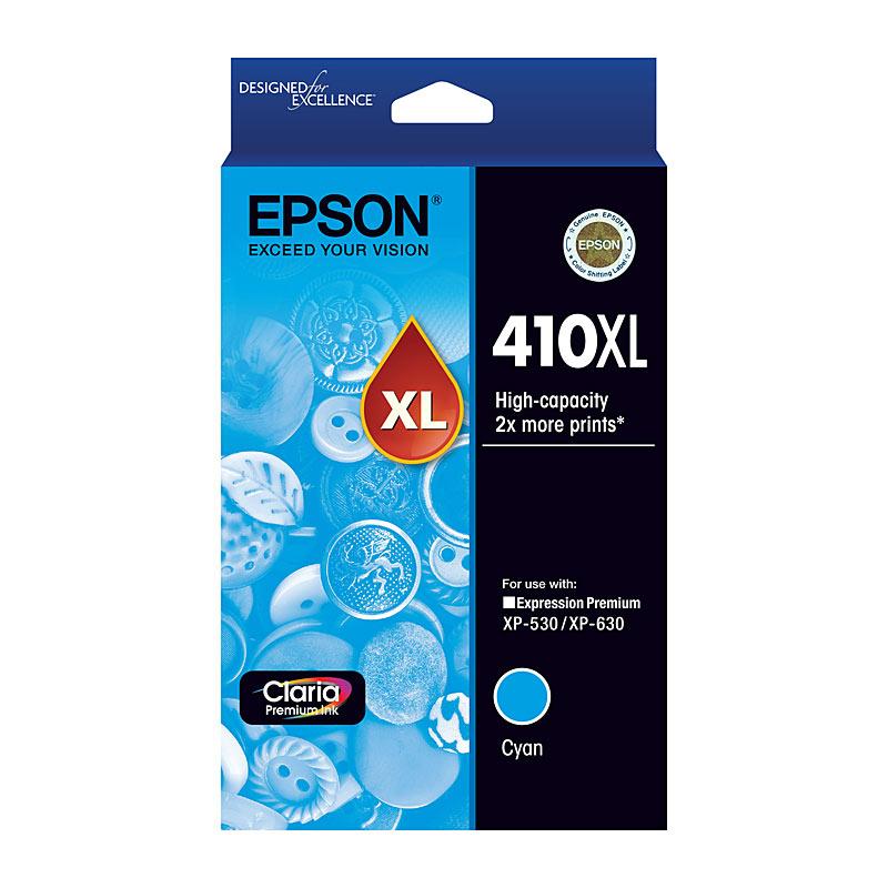 EPSON 410XL Cyan Ink Cartridge with vibrant blue color, designed for high-quality printing.