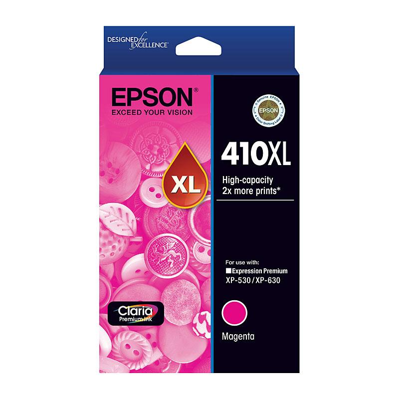 EPSON 410XL Magenta Ink Cartridge with vibrant magenta color, designed for high-quality printing.