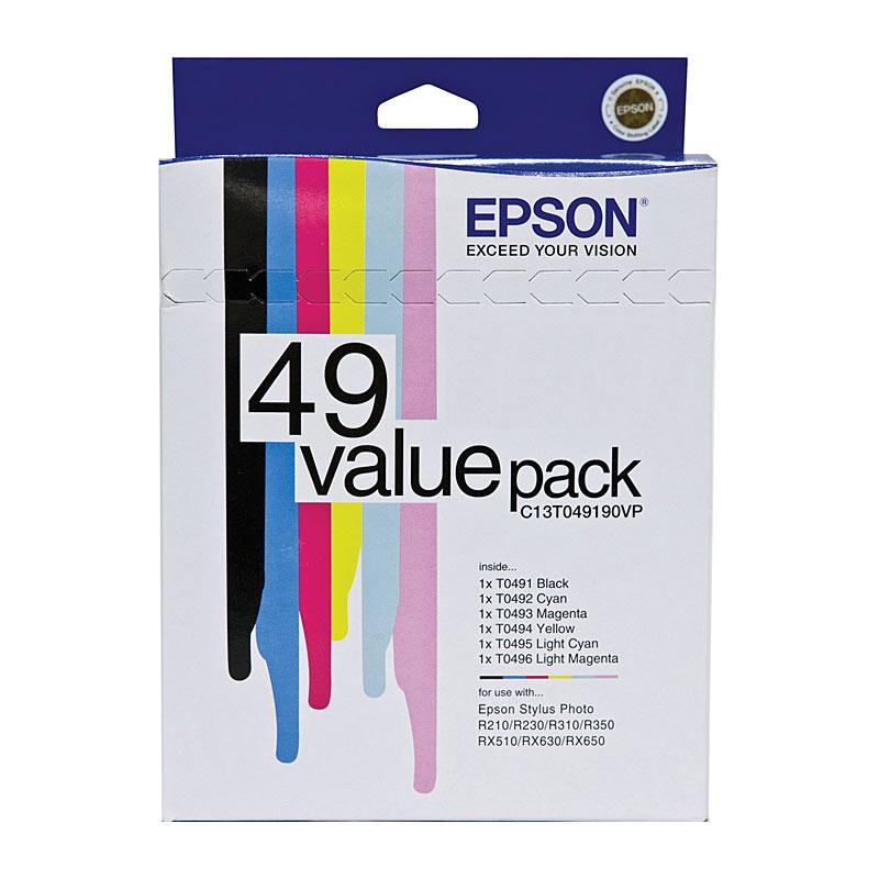 EPSON 49 Ink Value Pack featuring black and color ink cartridges, designed for high-quality printing.