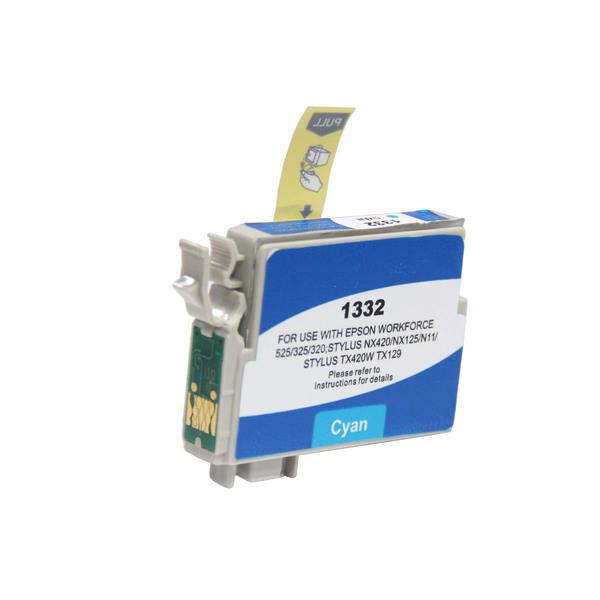 EPSON T1332 Pigment Cyan Compatible Inkjet Cartridge with vibrant blue color and professional design.