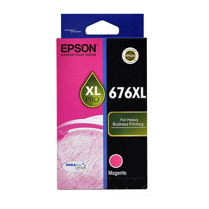 EPSON 676XL Magenta Ink Cartridge with vibrant magenta color, designed for high-quality printing.