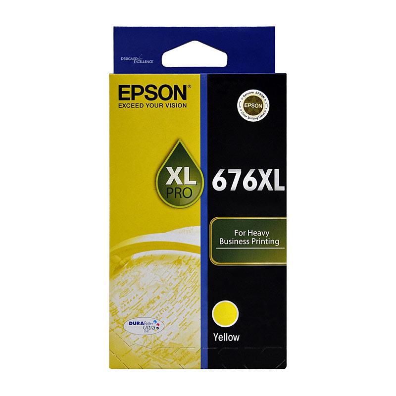 EPSON 676XL Yellow Ink Cartridge with packaging, designed for high-quality printing.