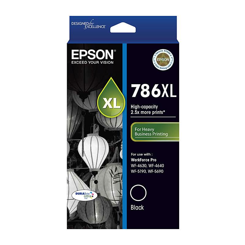 EPSON 786XL Black Ink Cartridge with packaging, designed for high-quality printing.