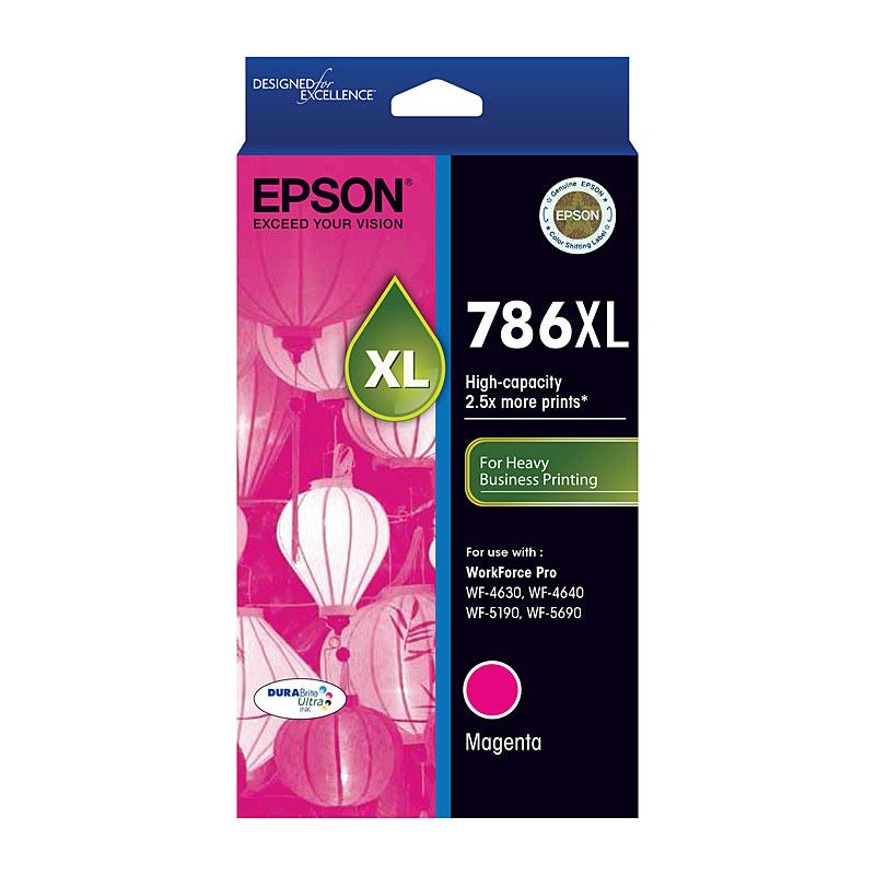 EPSON 786XL Magenta Ink Cartridge with vibrant color and packaging details.