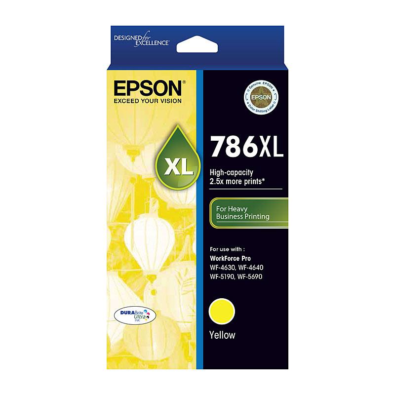 EPSON 786XL Yellow Ink Cartridge with packaging, designed for high-quality printing.