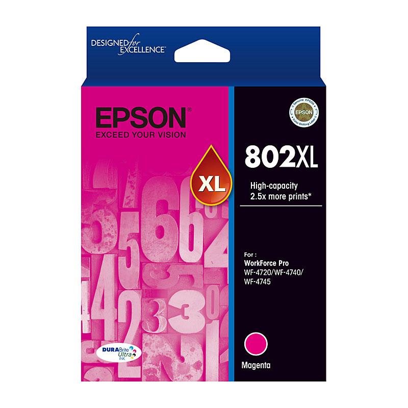 EPSON 802XL Magenta Ink Cartridge with vibrant color and high yield for quality printing.