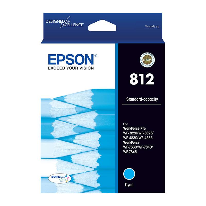 EPSON 812 Cyan Ink Cartridge, a genuine ink cartridge designed for vibrant printing, compatible with various EPSON printer models.