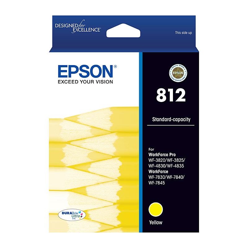 EPSON 812 Yellow Ink Cartridge with vibrant yellow color, designed for high-quality printing.