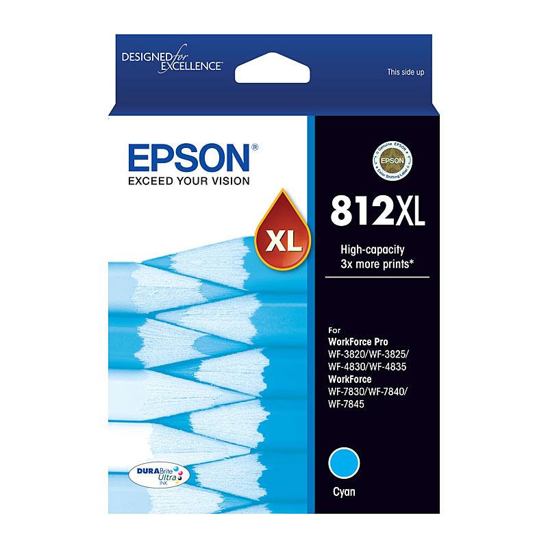 EPSON 812XL Cyan Ink Cartridge with vibrant cyan color, designed for high-quality printing.