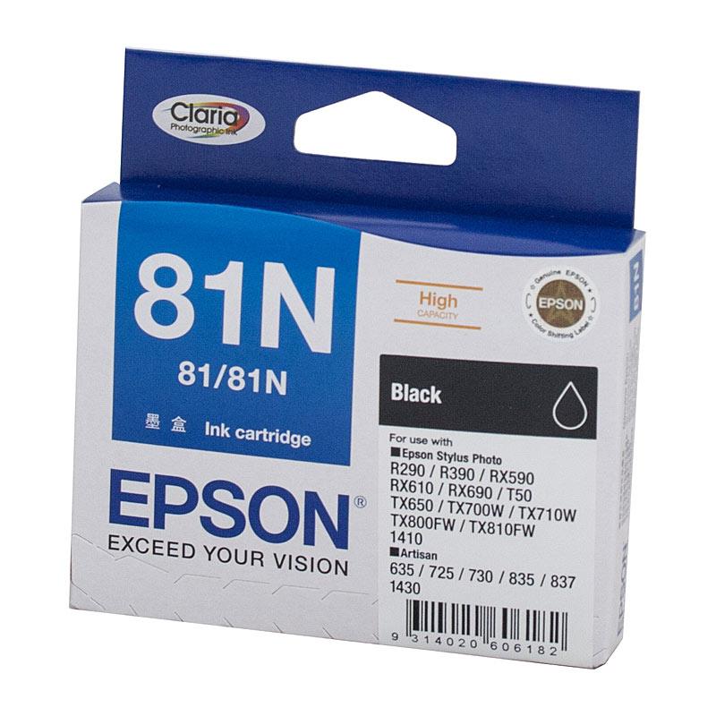 EPSON 81N HY Black Ink Cartridge with packaging, showcasing its features and compatibility.