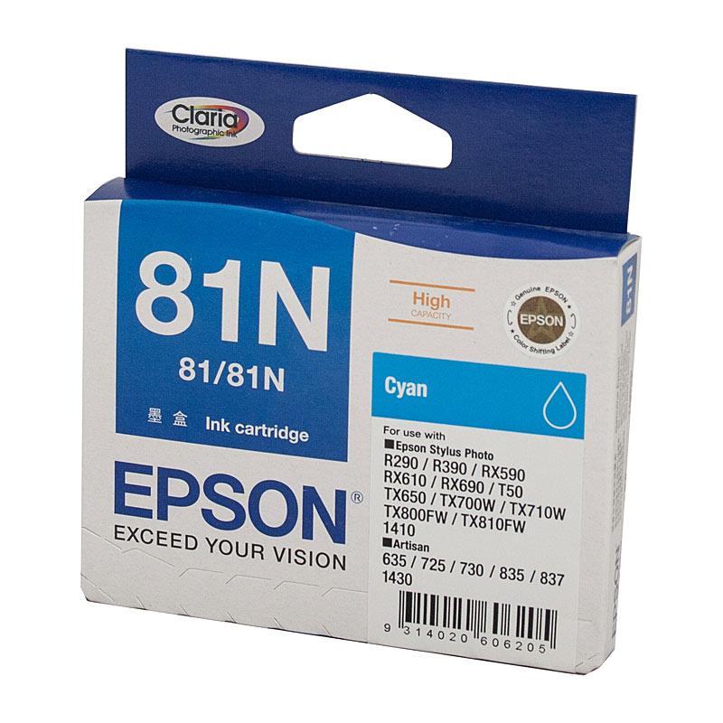 EPSON 81N HY Cyan Ink Cartridge with vibrant cyan color, designed for high-quality printing.