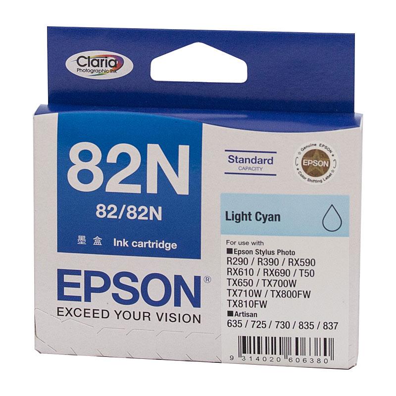 EPSON 82N Light Cyan Ink Cartridge with vibrant color and packaging details.