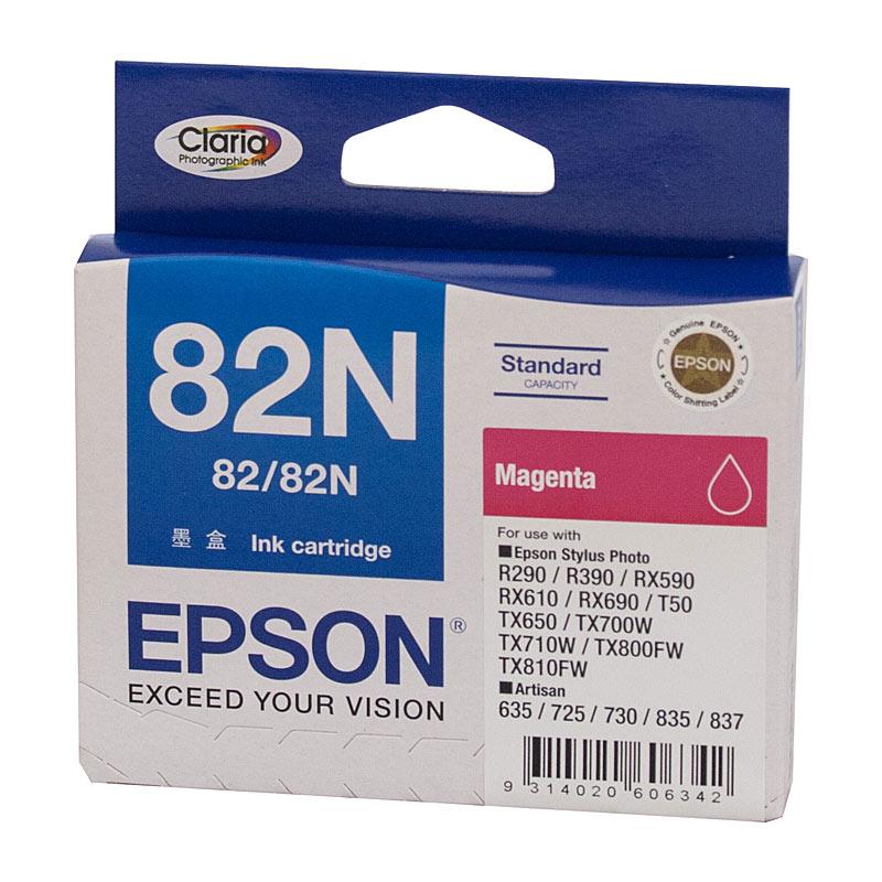 EPSON 82N Magenta Ink Cartridge with vibrant magenta color, designed for high-quality printing.