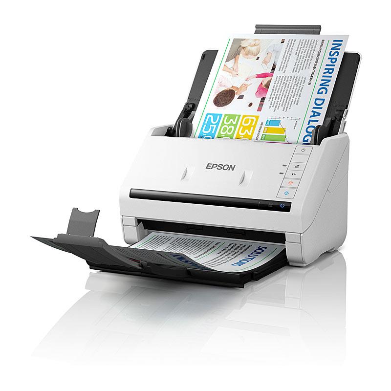 EPSON DS530 Scanner showcasing its compact design and user-friendly interface, ideal for high-speed document scanning.