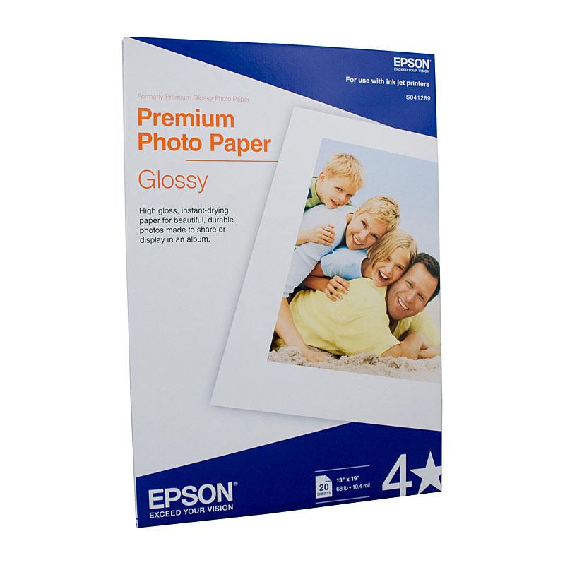 EPSON S041289 Glossy Paper A3+ pack showcasing premium glossy finish and compatibility with EPSON printers.