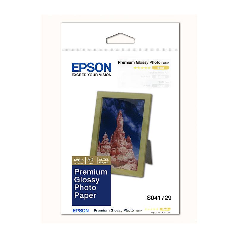 EPSON S041729 Premium Gloss Paper pack showcasing vibrant glossy sheets.