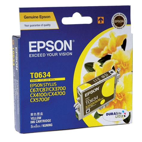 EPSON T063 Yellow Ink Cartridge for printers, featuring DURABrite Ultra pigment ink for high-quality printing.