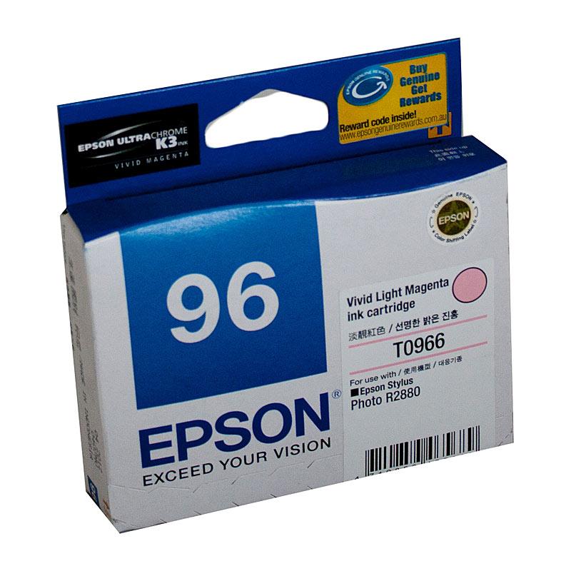 EPSON T0966 Light Magenta Ink Cartridge with vibrant color and packaging details.