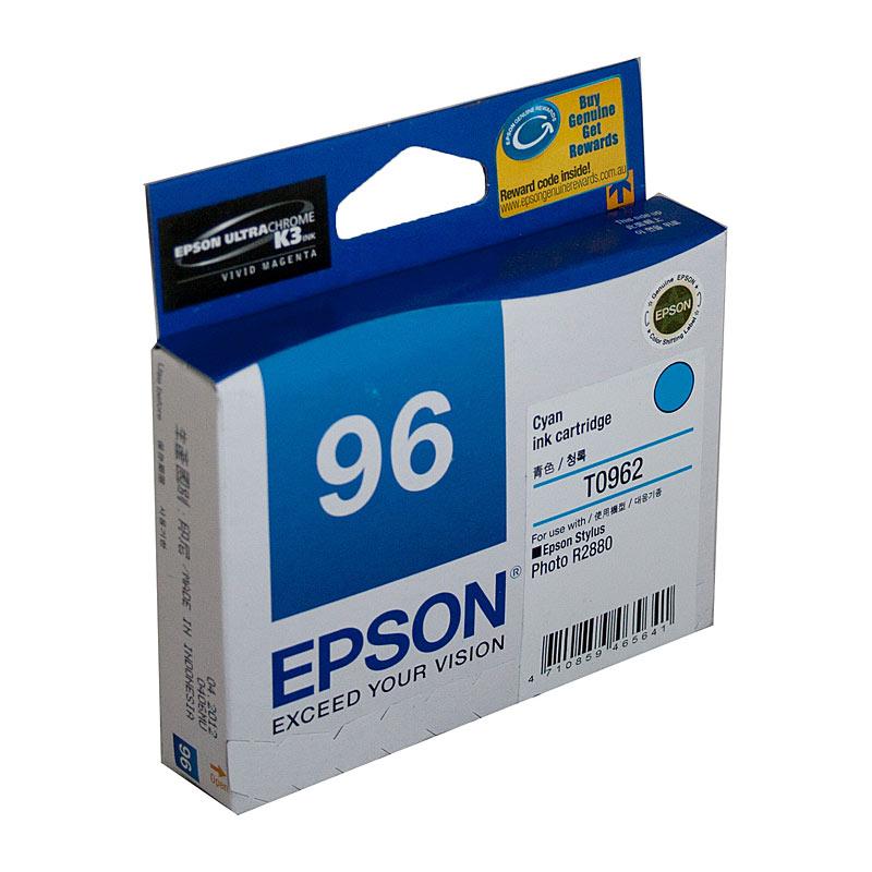 EPSON T0962 Cyan Ink Cartridge with vibrant cyan color, designed for high-quality printing.