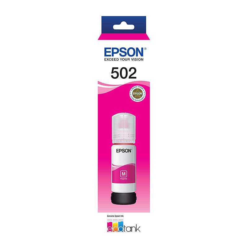 EPSON T502 Magenta EcoTank Bottle with vibrant magenta toner for high-quality printing.