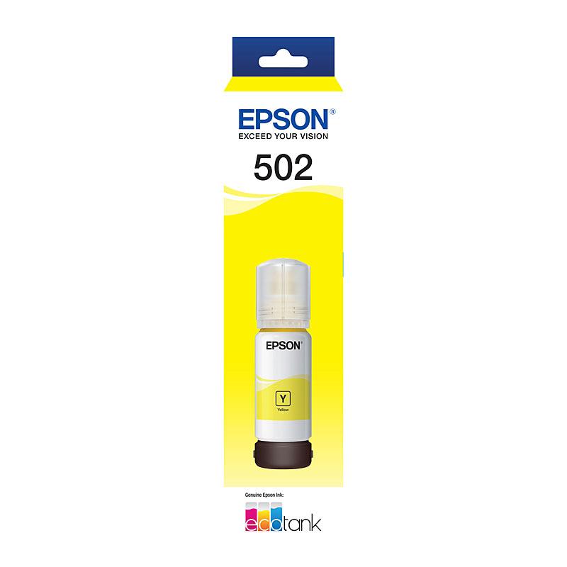 EPSON T502 Yellow EcoTank Bottle with vibrant yellow toner for high-quality printing.