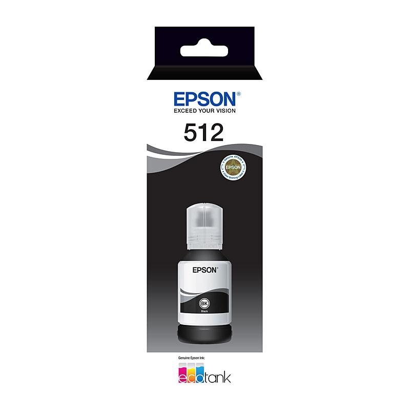 EPSON T512 Black EcoTank Bottle with sleek design and clear labeling for easy identification.