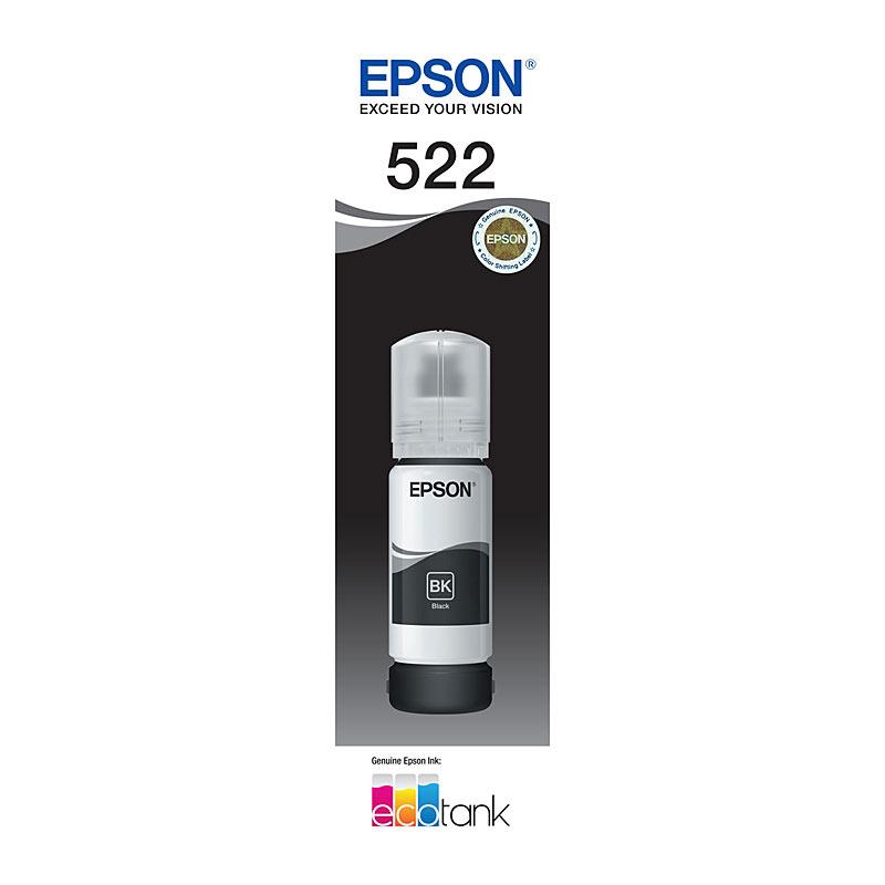 EPSON T522 Black EcoTank Bottle with a sleek design, showcasing the eco-friendly ink solution for high-quality printing.