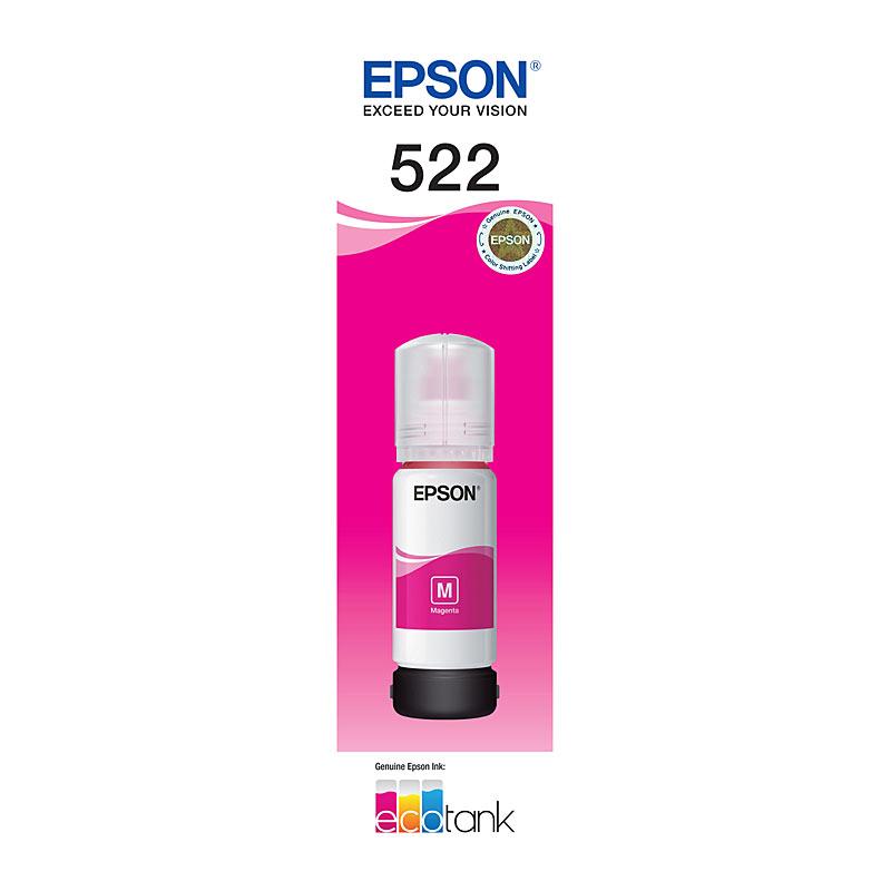 EPSON T522 Magenta EcoTank Bottle with vibrant magenta ink for high-quality printing.