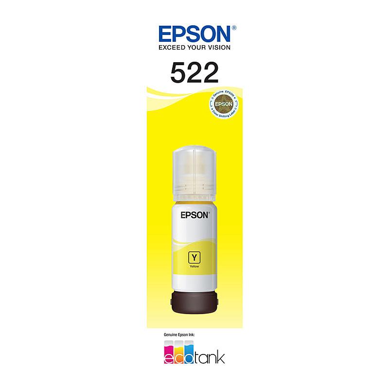 EPSON T522 Yellow EcoTank Bottle showcasing its vibrant yellow color and eco-friendly design.