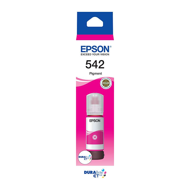 EPSON T542 Magenta Eco Tank toner cartridge showcasing vibrant magenta color and sleek design, ideal for compatible EPSON printers.