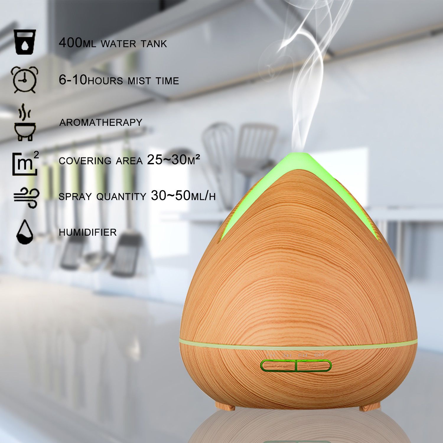 Essential Oils Ultrasonic Aromatherapy Diffuser by PureSpa with 7 LED lights and essential oils.