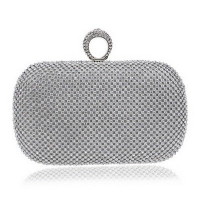 Elegant diamond-studded evening clutch bag with chain shoulder strap, perfect for weddings and parties.