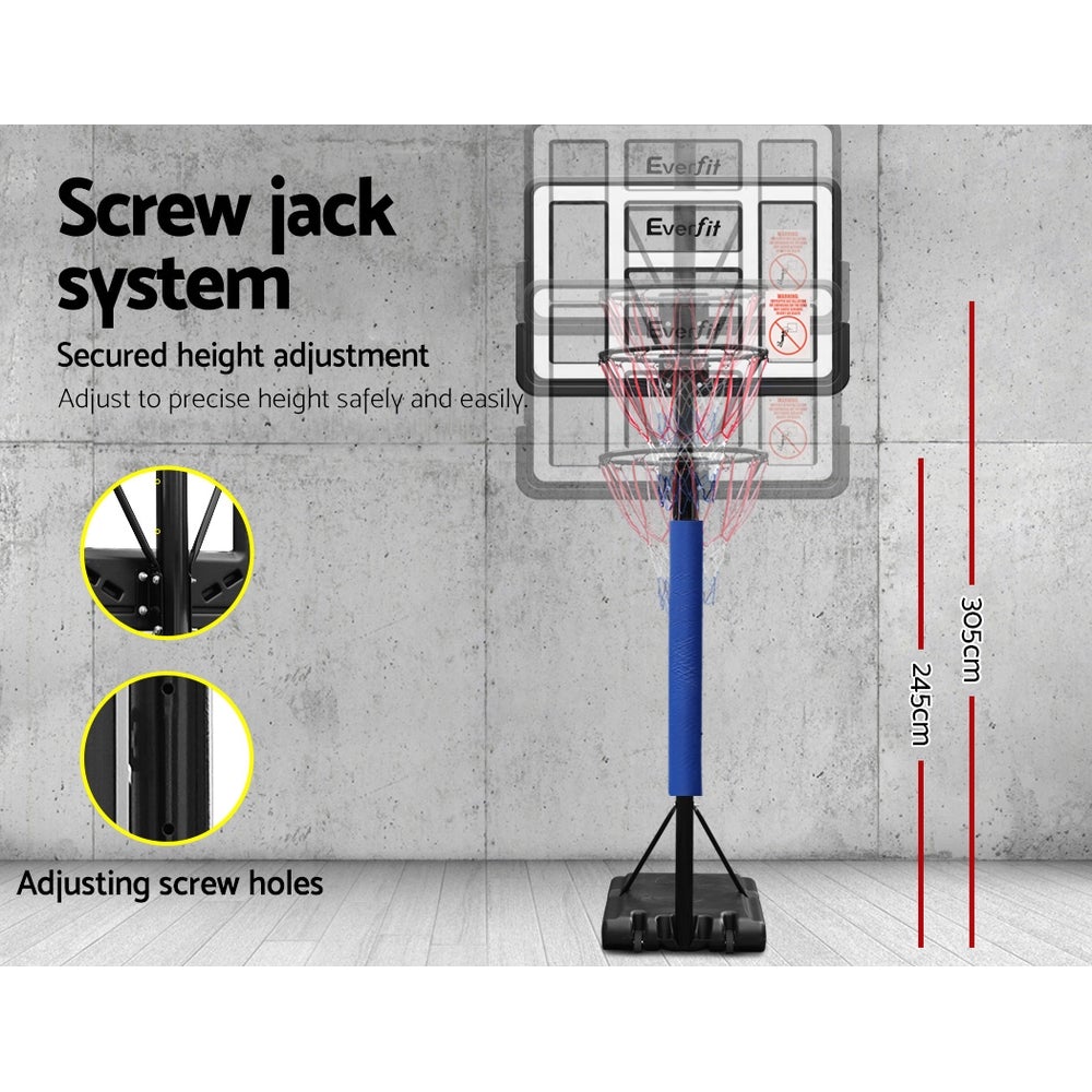 Everfit 3.05M Basketball Hoop Stand System with adjustable height and shatterproof backboard, perfect for outdoor play.