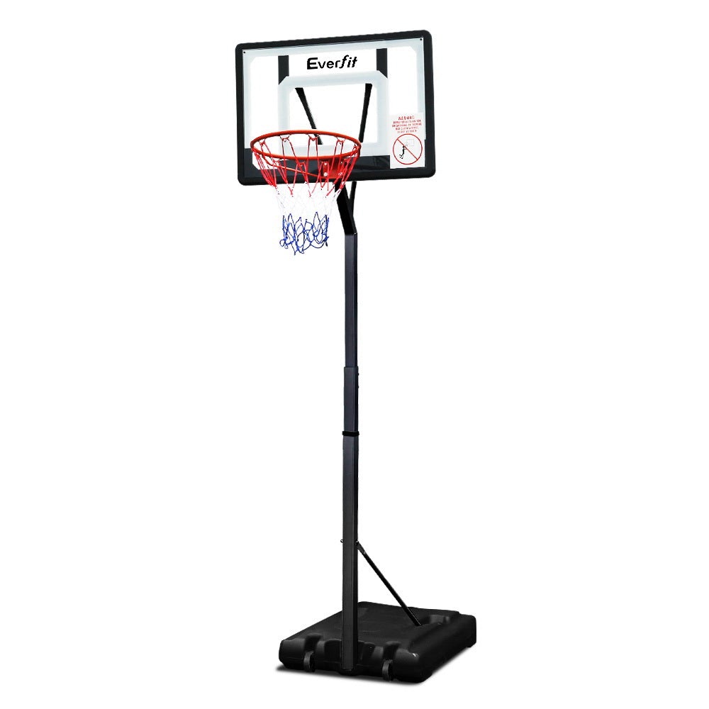 Everfit Adjustable Portable Basketball Stand with a 32-inch shatterproof backboard and heavy-duty base, ideal for players of all ages.