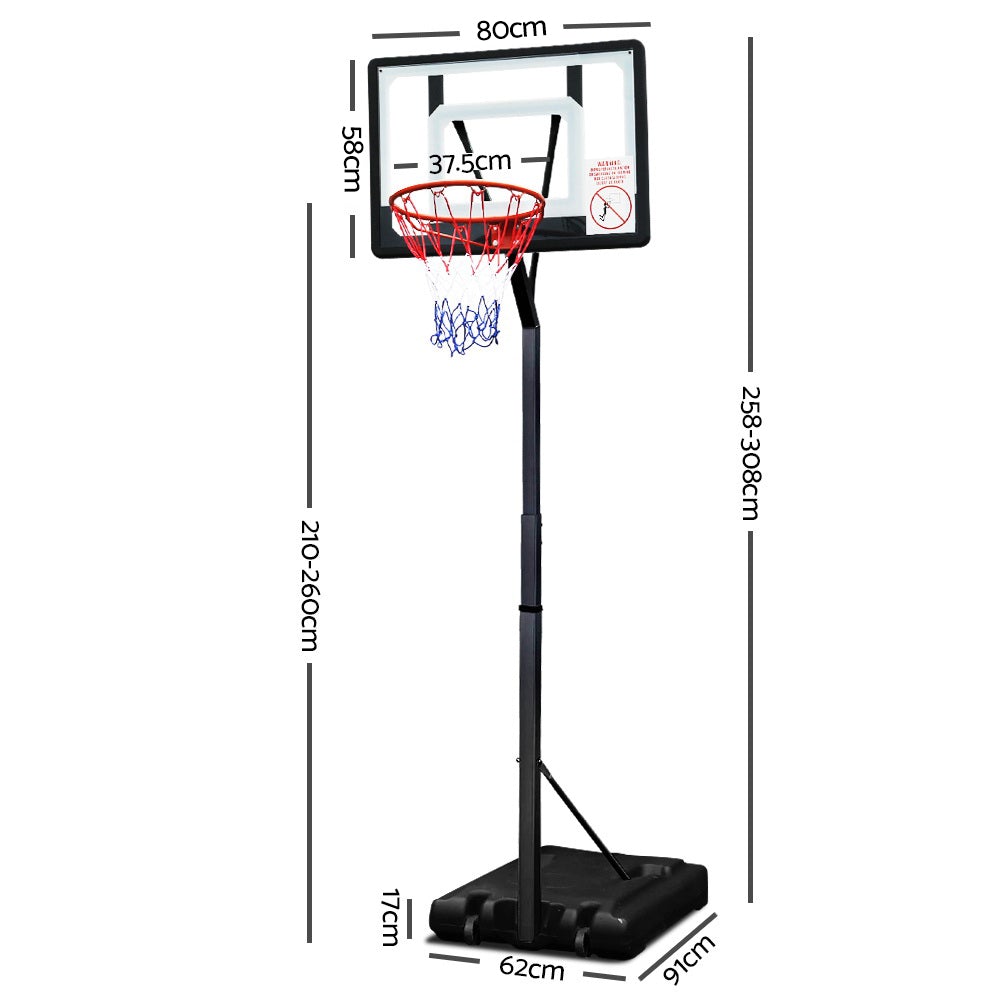 Everfit Adjustable Portable Basketball Stand with a 32-inch shatterproof backboard and heavy-duty base, ideal for players of all ages.